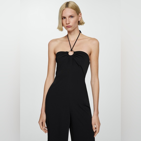 Mango Black halter neck jumpsuit with ring NWT